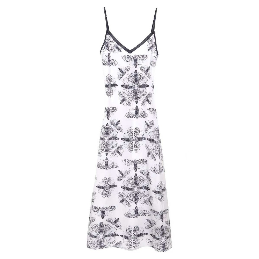 AS by DF Silk Maxi Dress S White Black Moth Print Adjustable Straps Whimsigoth